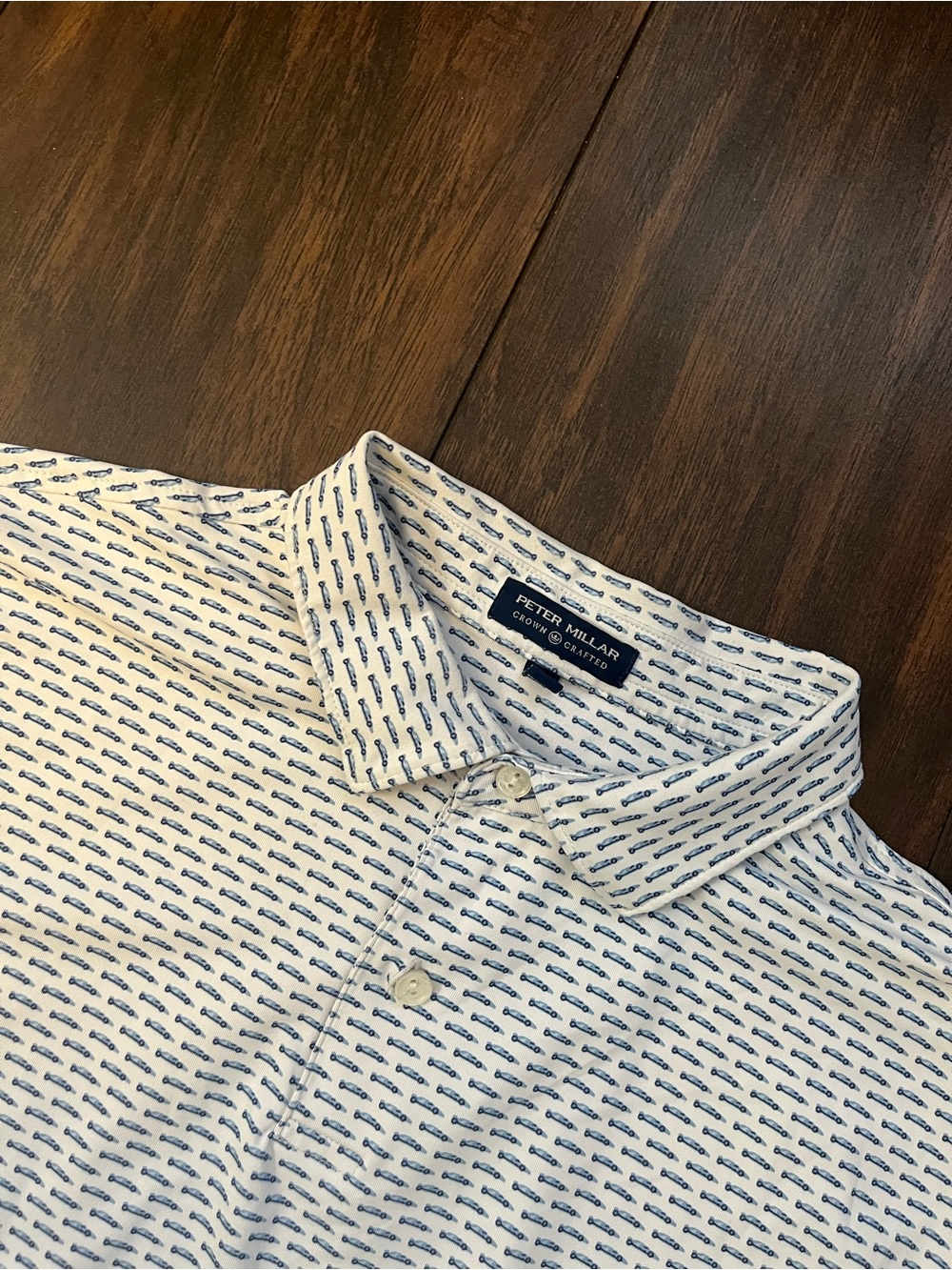 Peter Millar Crown Crafted Polo Mens L White Golf Race Car Print Casual